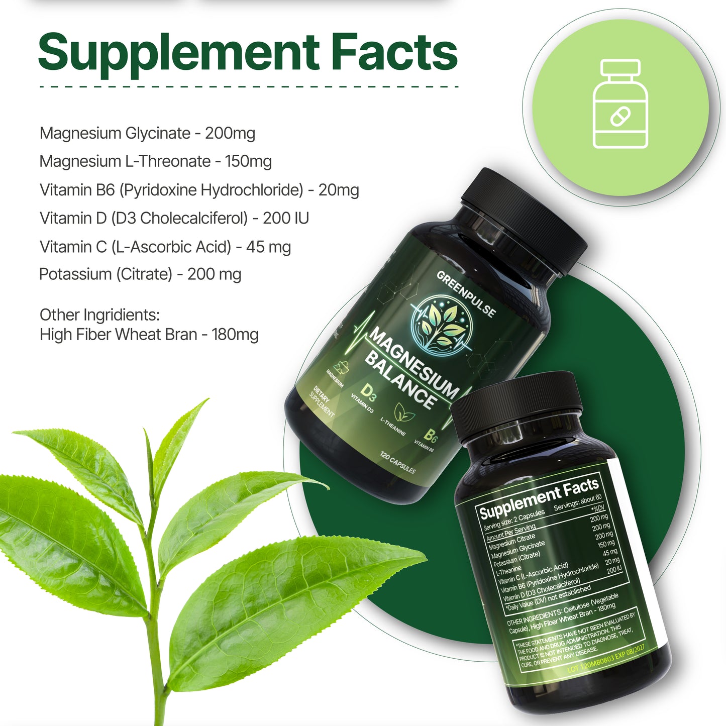 Magnesium Balance – Magnesium with L-Theanine, B6 & D3 for Relaxation, Resilience & Calm Energy - 120 capsules
