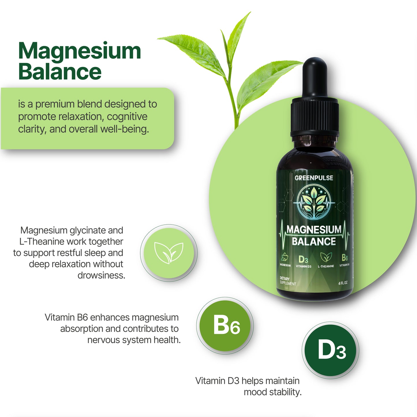 Magnesium Balance – Magnesium with L-Theanine, B6 & D3 for Relaxation, Resilience & Calm Energy - 4 fl oz