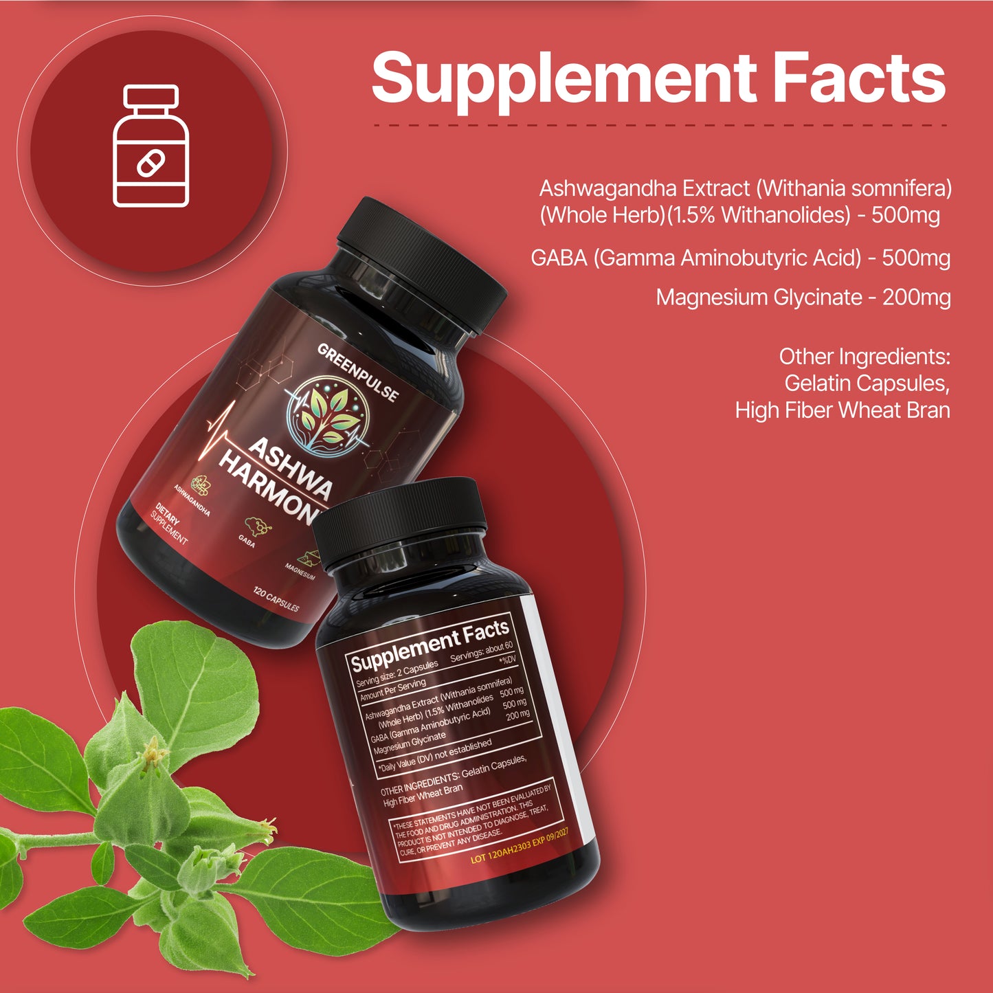 Ashwa Harmony – Adaptogenic Blend with Ashwagandha, GABA, Magnesium Glycinate for Relaxation, Resilience & Calm - 120 capsules