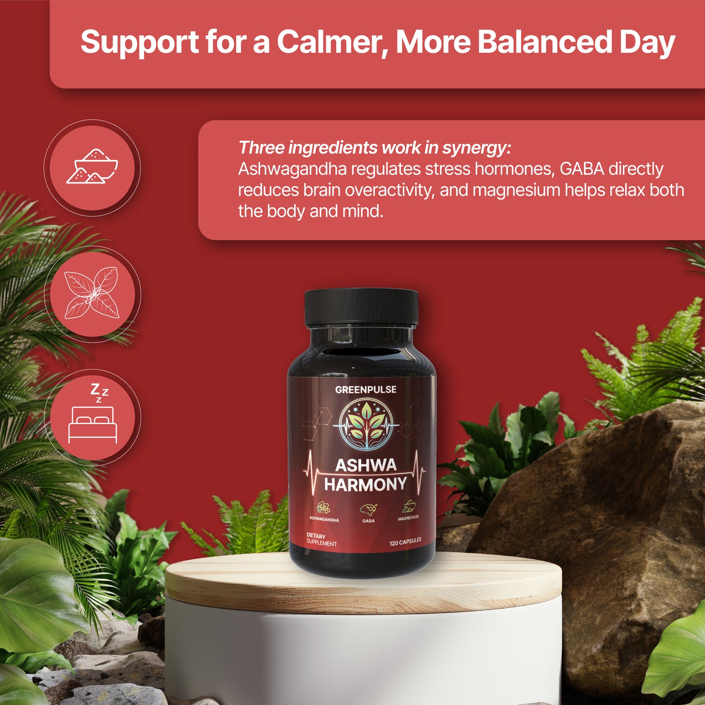 Ashwa Harmony – Adaptogenic Blend with Ashwagandha, GABA, Magnesium Glycinate for Relaxation, Resilience & Calm - 120 capsules