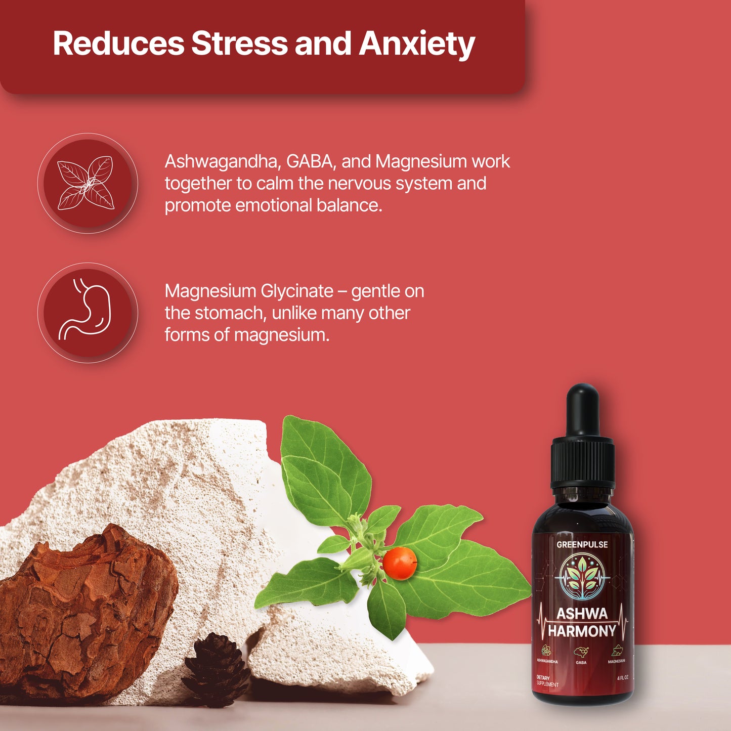 Ashwa Harmony – Adaptogenic Blend with Ashwaghanda, GABA, Magnesiuym Glycinate for Relaxation, Resilience & Calm - 4 fl oz