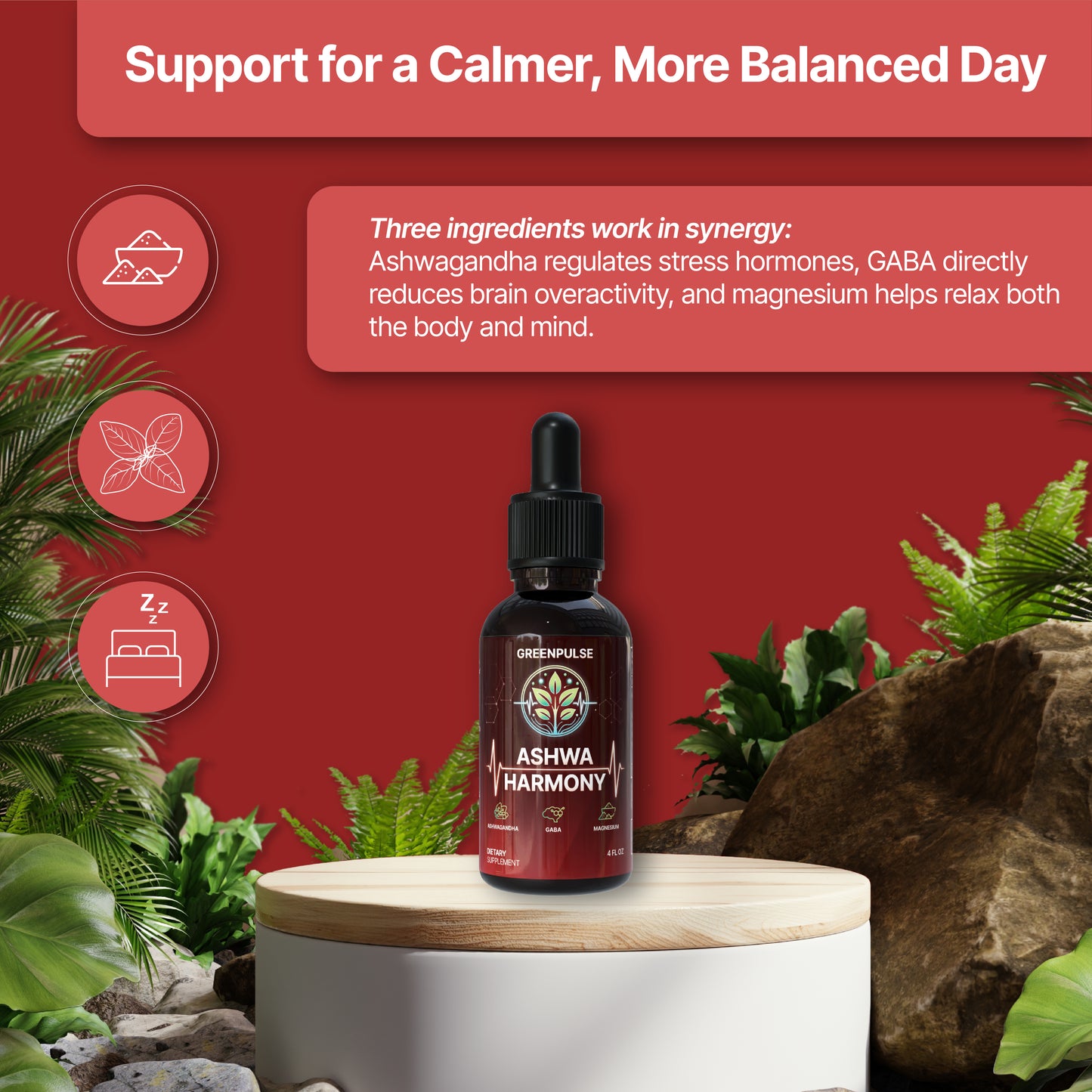 Ashwa Harmony – Adaptogenic Blend with Ashwaghanda, GABA, Magnesiuym Glycinate for Relaxation, Resilience & Calm - 4 fl oz